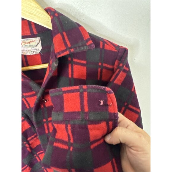 1960s Champion Tientsin Red Plaid Flannel Shirt Men’s Small Vintage Workwear - Picture 4 of 5